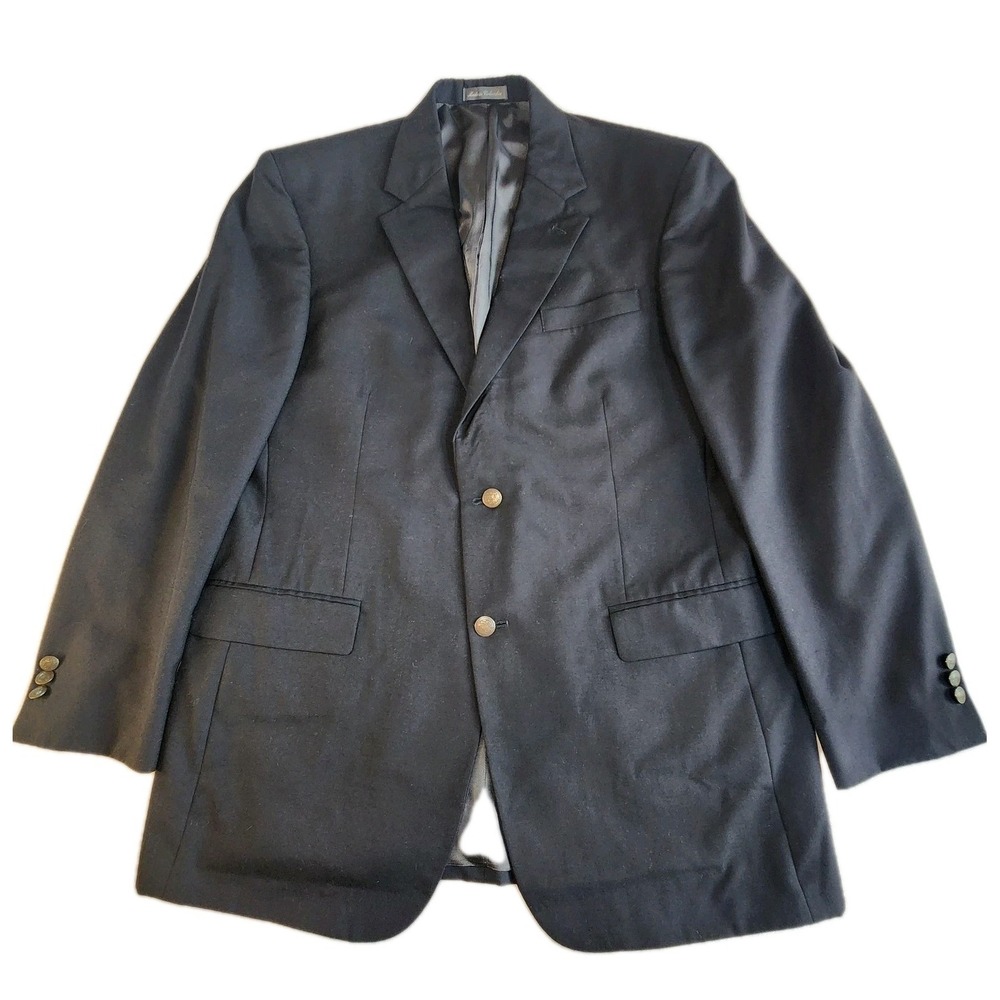 OSCAR DE LA RENTA Wool Blazer Mens 44 Long Black Brass Buttons Ventless‎ Jacket